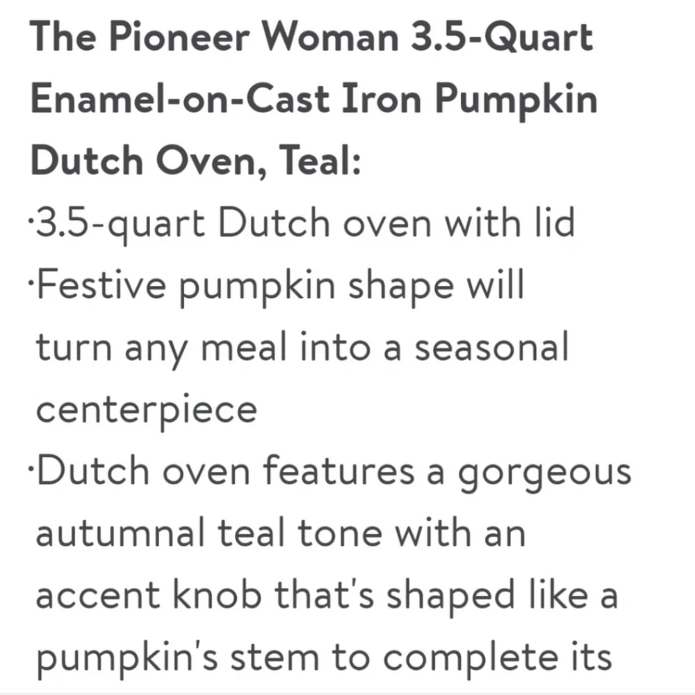❤️ New Teal 3.5 Qt Pumpkin Dutch Oven by The Pioneer Woman - Picture 4 of 7